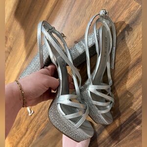 GUESS Sparkling Silver Strappy Heels
